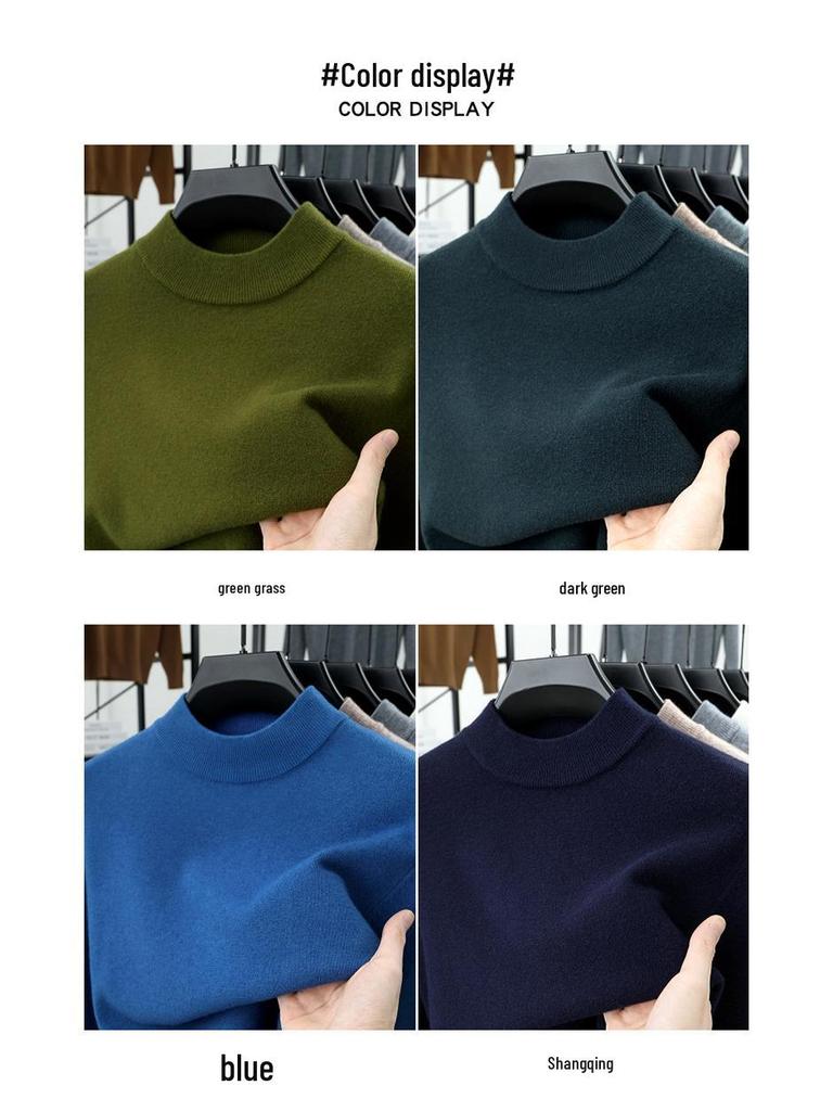 Herren Pullover aus einfarbiger Wolle - Herbst/Winter Halber Rollkragen Lässiger Baselayer