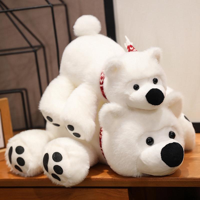 Cute Lying Polar Bear Pillow Plush Toy Doll White Bear Doll Children's Ragdoll Birthday Gift