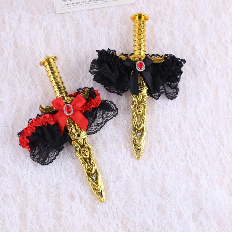 1pcs Halloween Pirate Hat Plastic Dagger Set Caribbean Costume Accessory with Black Lace Leggings Kids Party Props