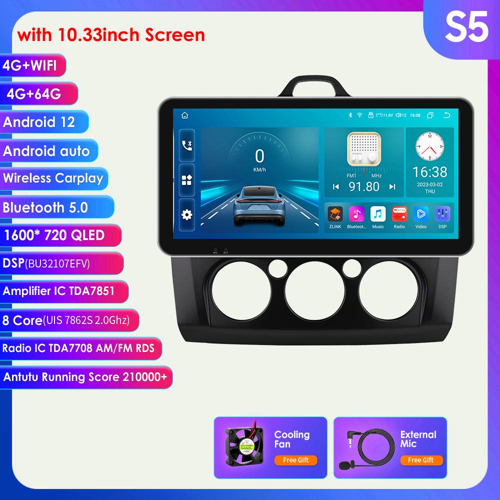 Radio samochodowe 9 "2 Din 4G-LTE WiFi dla Ford Focus Exi MT 2 3 Mk2 Mk3 2004-2011 odtwarzacz multimedialny Android 12 nawigacja GPS inteligentny ekran jednostka główna