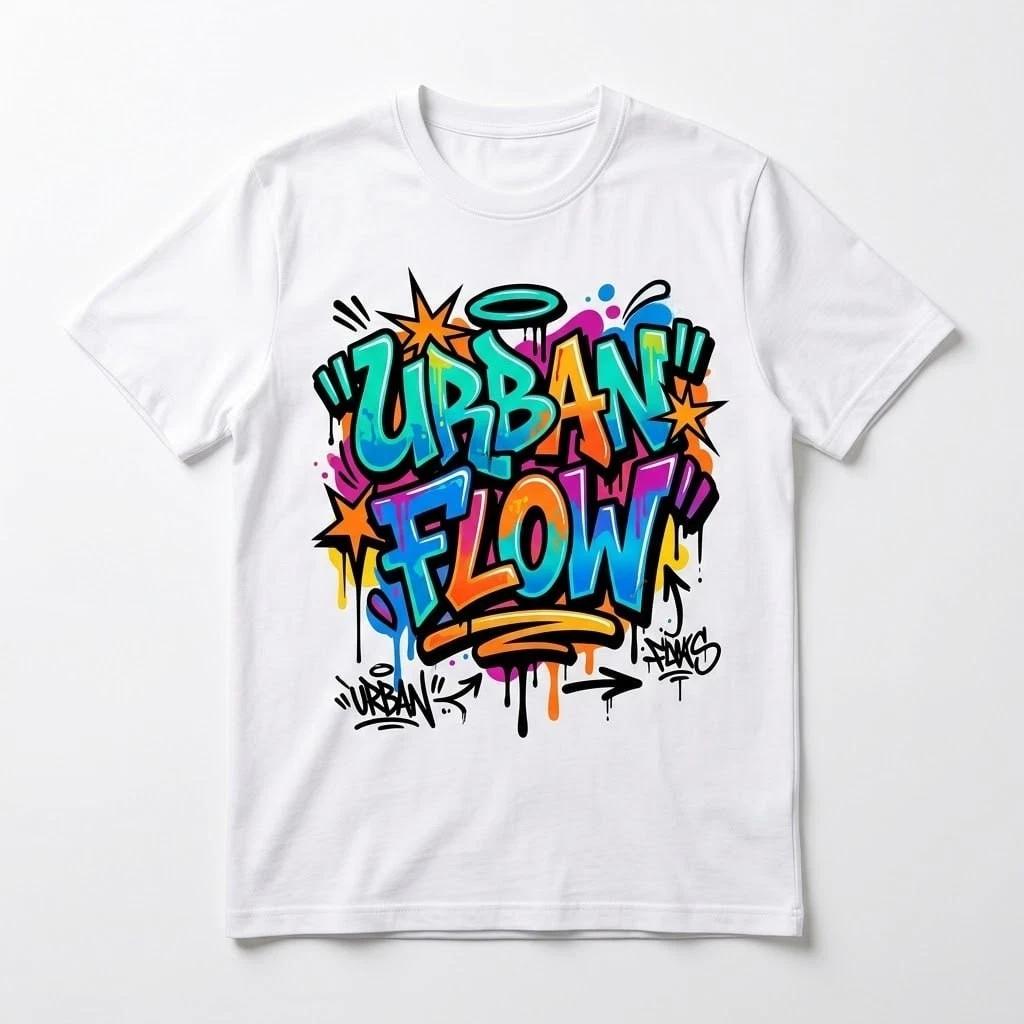 Urban Flow Graffiti T-Shirt - Streetwear Hip Hop Graphic Tee for Men and Women L