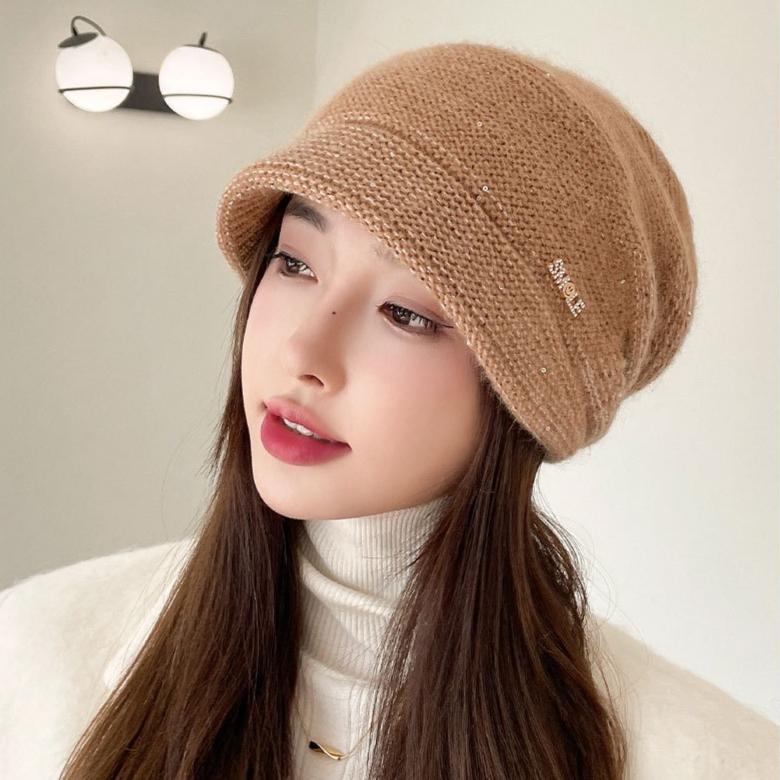 Damen Herbst- und Winter-Stapelhut Kältefest und Warm Krempe Vielseitige Mode Strickmütze