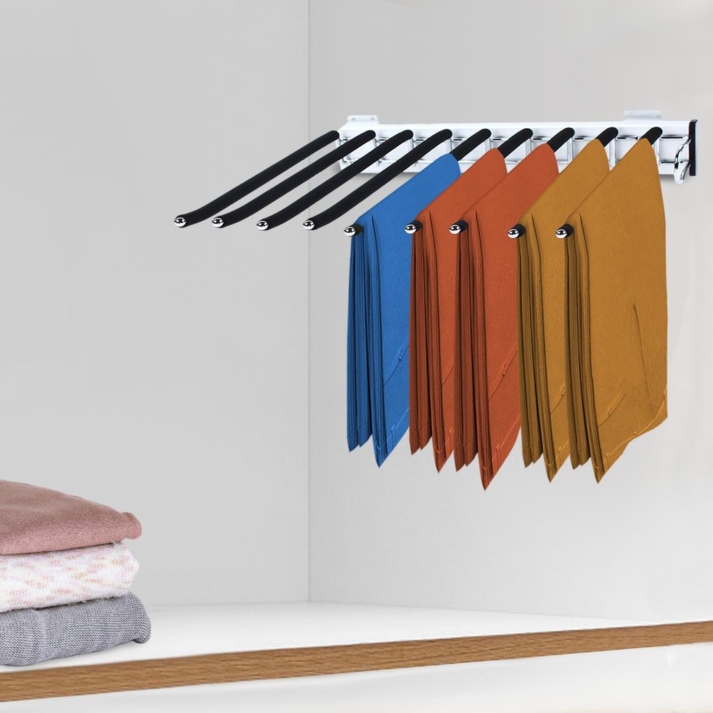 Bymaocar 9 Arms Pull Out Trouser Rack Closet Pants Clothes Hangers Storage Holder Space Saving Silent with 3-section Rail & Base