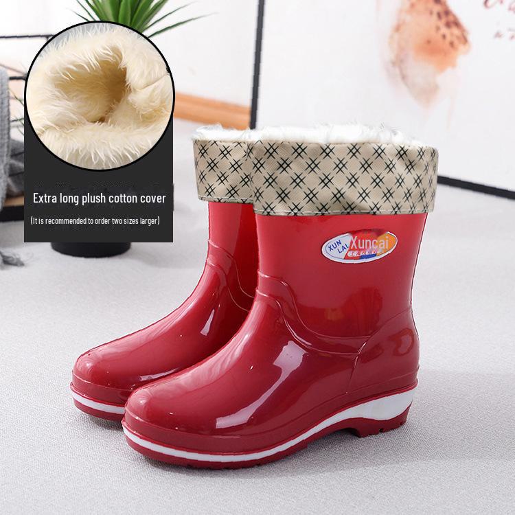 Women's Non-Slip Short Rain Boots - Fashionable, Warm, Low-Cut Rubber with Velvet, One-Piece Design