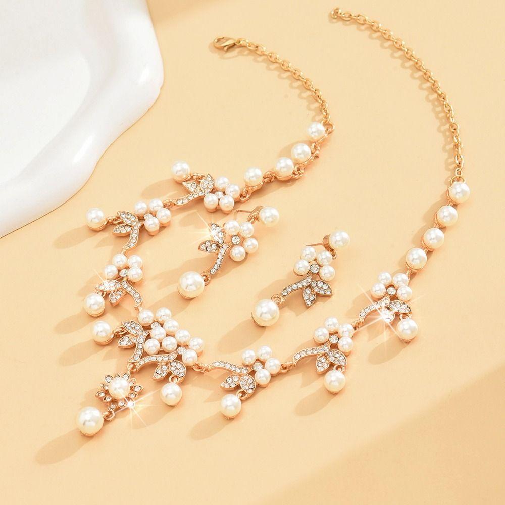 Shining Claw Chain Jewelry Set Luxury Necklace Earrings Set Bridal Pearl Necklaces Earrings  Women