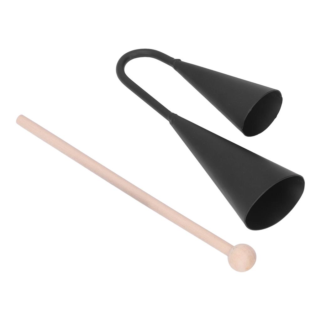 Dvoutónový Agogo Bell Black metal tradiční latinskoamerický bicí nástroj Agogo s dřevěnou tyčí