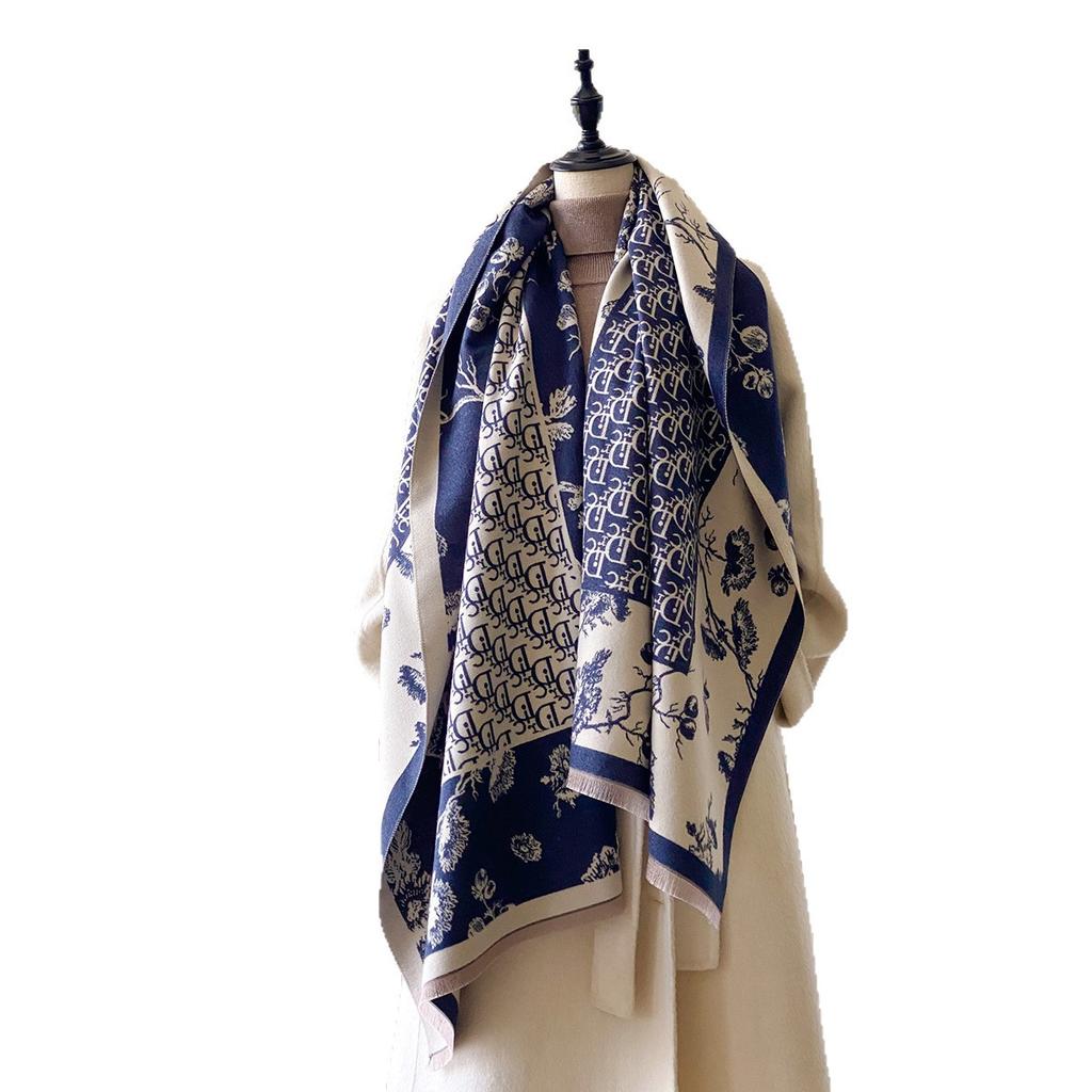 Retro Printed Flower Imitation Cashmere Women'S Scarf Winter High-End Temperament Thickened Warm Versatile Shawl