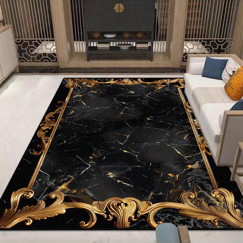 Black Gold Marble Luxury Carpet for Living Room Decorations Sofa Table Large Area Rugs Long Hallway Floor Mat Anti-slip Washable