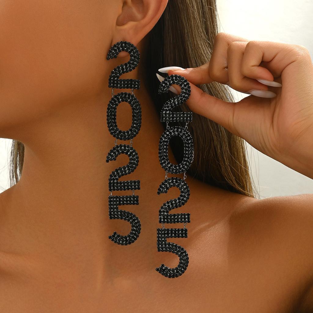 2025 New Wind Stud Earrings Women's Personality Digital Design Diamond Earrings Fashion Versatile Earrings