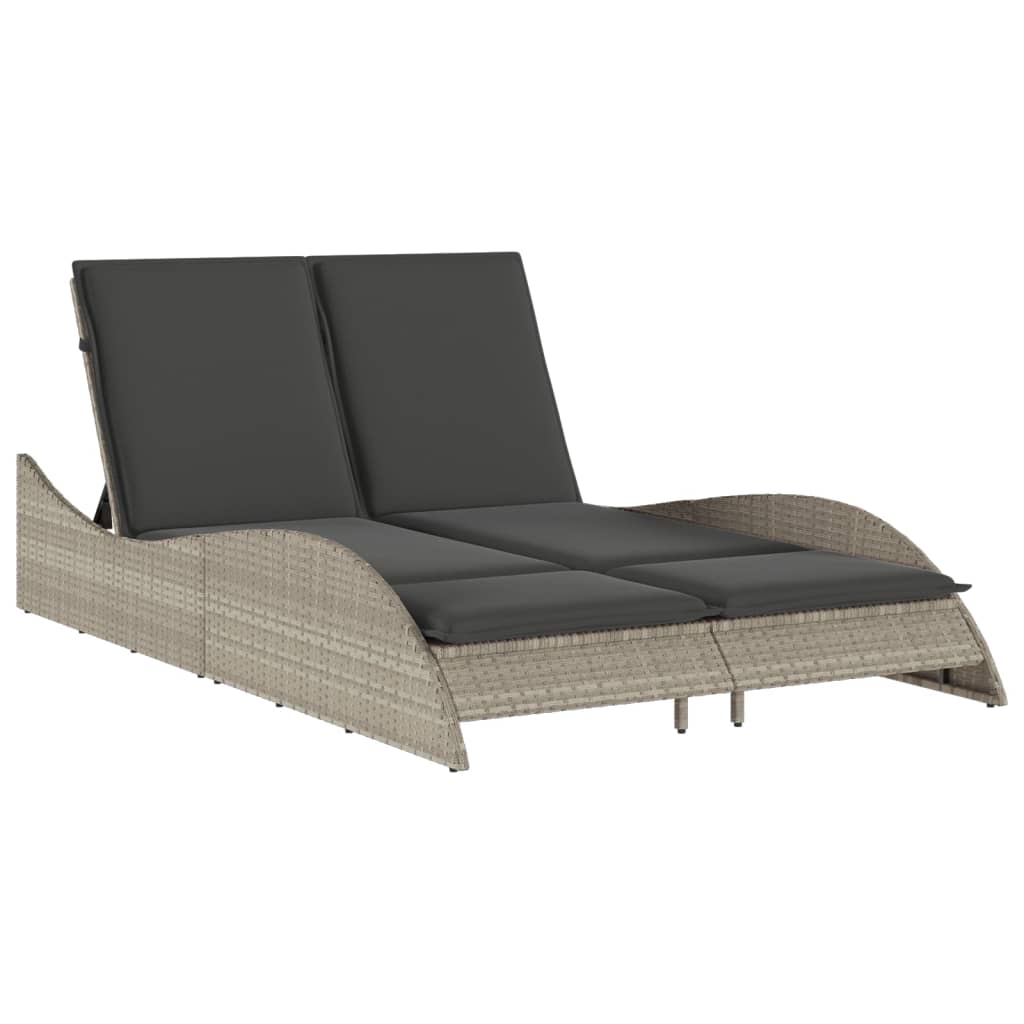 Lounger With Cushions, Light Grey, 114X205X73 Cm, Polyrattan