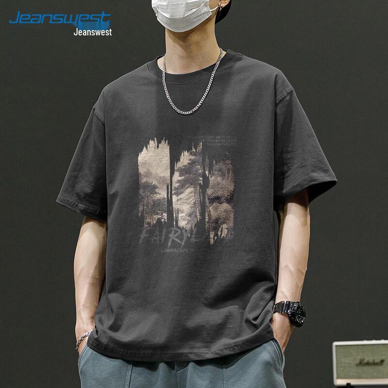 T-shirt da uomo Jeanswest a vestibilità larga con stampa paesaggistica in cotone pesante