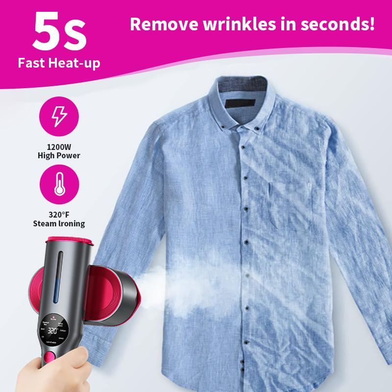 2-in-1 Portable Garment Steamer & Iron, 15s Fast Heat-up 1200W with Large Ceramic Panel, Quick Wrinkle Removal, 110-120V