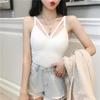 Women's Ribbed Crisscross Strap Camisole, Built-in Bra Sleeveless Tank Top