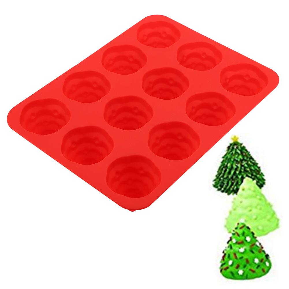 12 Hole   Christmas Tree Silicone Mold Cake Mould for Mousse Chocolate Muffin Baking Tool