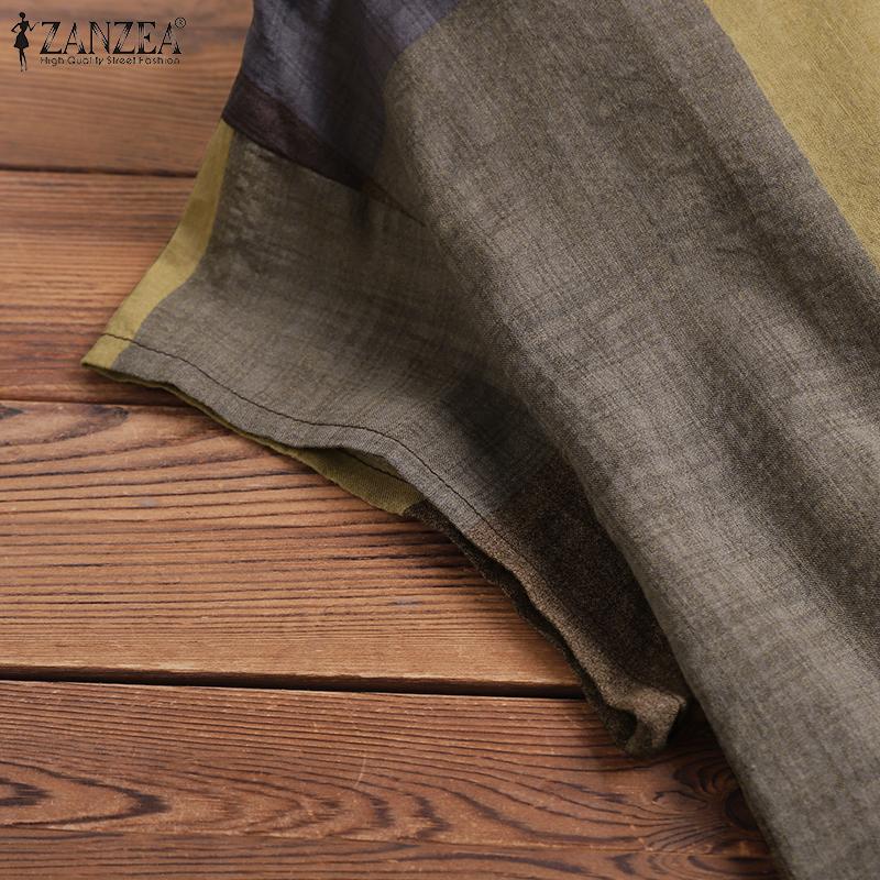 ZANZEA Rochie Casual Largă cu Mânecă Scurtă și Guler Turn-Down pentru Femei