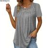 Summer Plus Size New Women's Minimalist Hollow-out Lace Solid Color T-Shirt Ladies Casual Short Sleeve O-Neck Top
