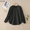 ZANZEA Women Casual Round Neck Solid Color Loose Long Sleeve Blouse