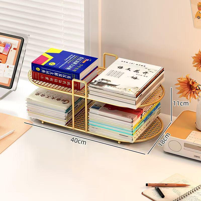 Simple Iron Art Desktop Bookshelf - Office & Student Organizer for Books & Magazines