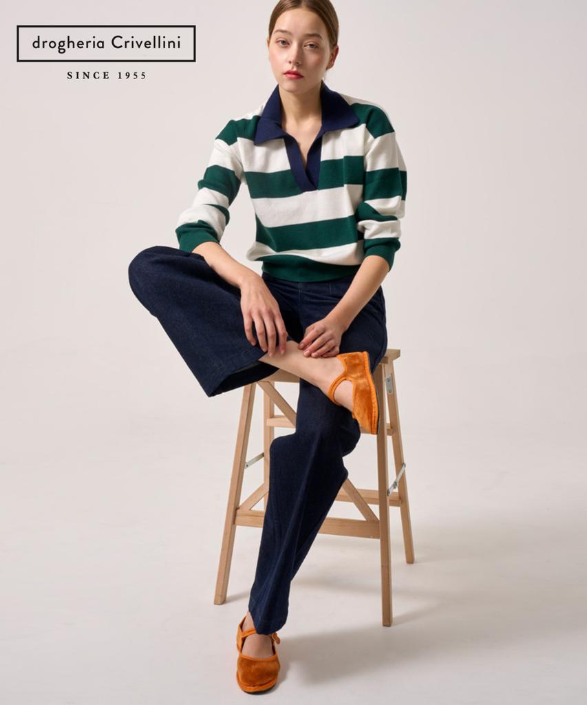 Drogheria Crivellini Cotton Velvet Mary Jane Flats_Orange Collar