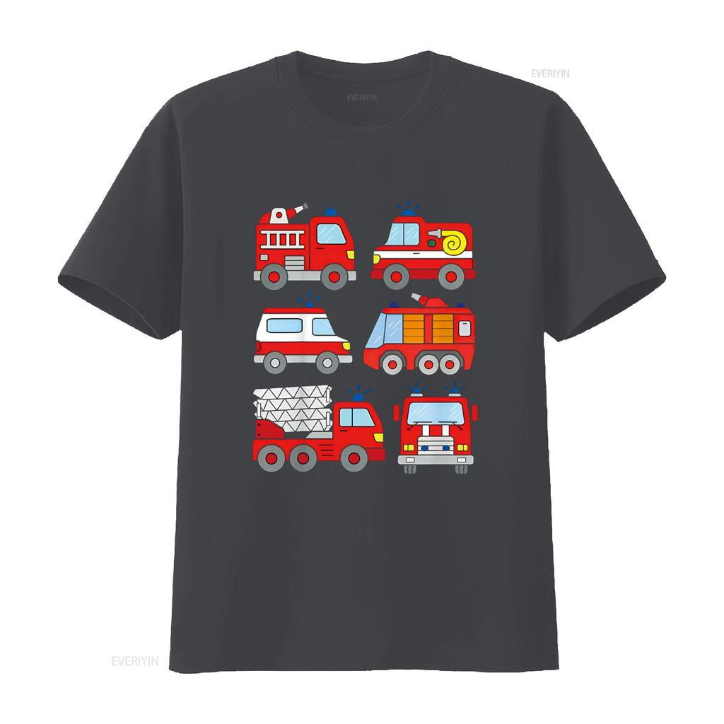 Fire Truck T Shirt Boys Toddlers Emergency Vehicle Vintage Washed Top For Everyday Wear Graphic Fashion Streetwear Soft