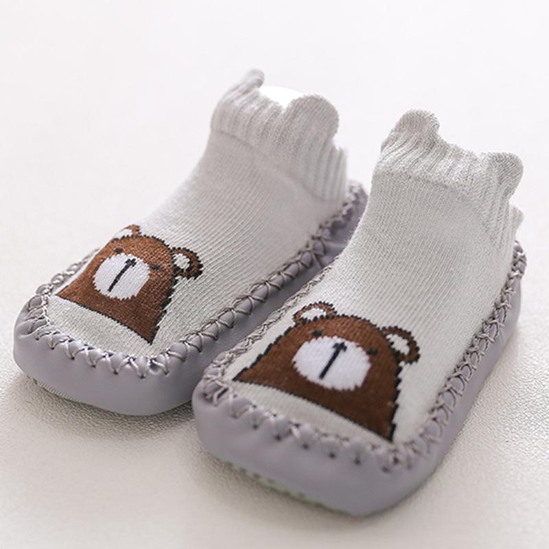 Fox Style Non-Slip Leather-Soled Toddler Floor Socks - Soft Baby Cartoon Shoe Socks
