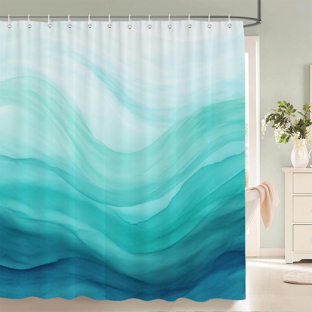 1 Pc Blue Art Abstract Pattern Shower Curtain Home Bathroom Decoration Printing Polyester Fabric Bath Curtains With Hooks
