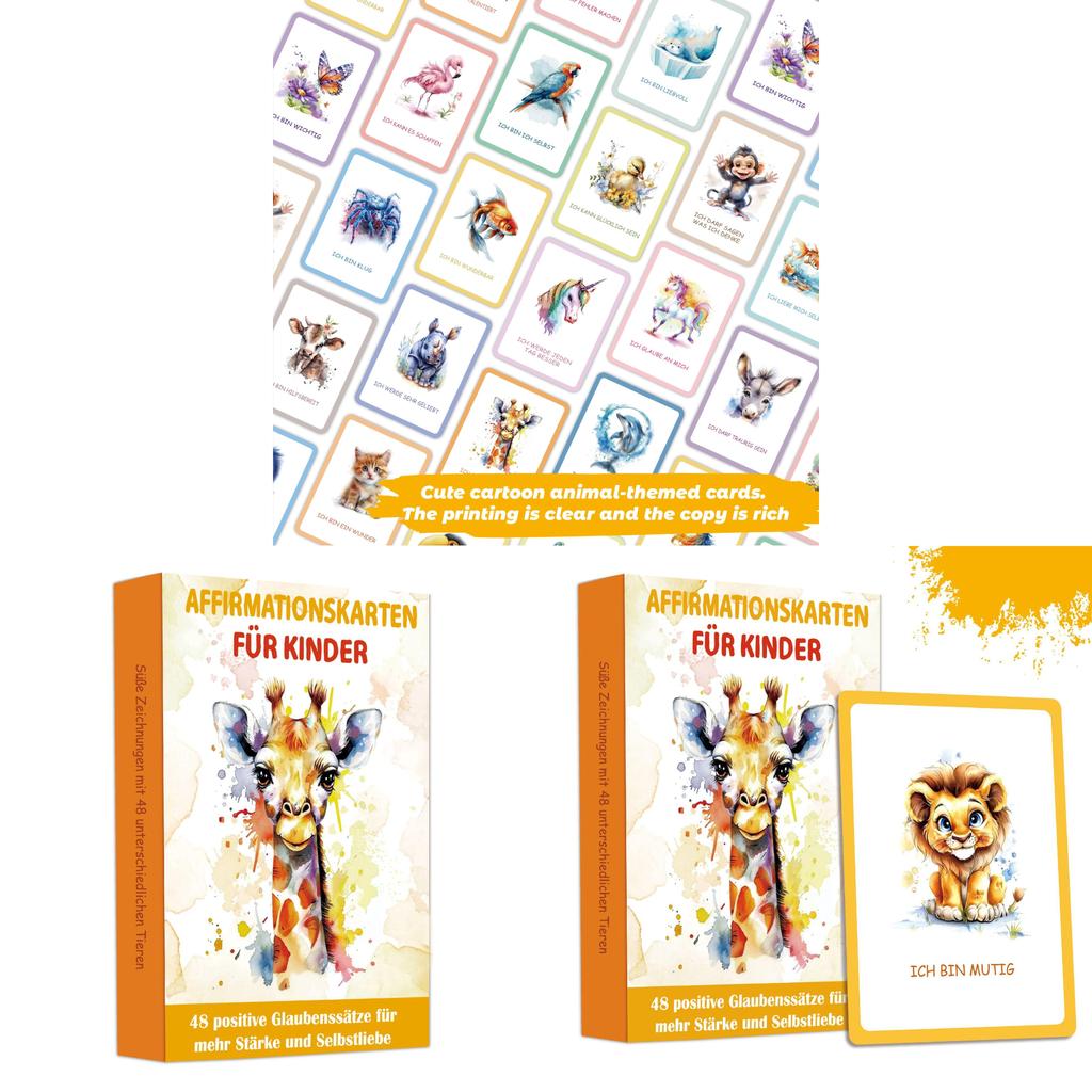Kids Encouragement Cards Set With Colorful Watercolor Animals For Emotional Development And Focus