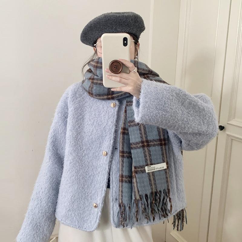Autumn and Winter Scarves Women's Winter High-end Scarves Thickened and Warm Tonglu Imitation Cashmere Plaid Scarves