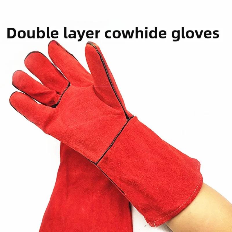 Cowhide Welding Gloves Double Layer Heat Resistant Anti Scald Wear Resistant Labor Protection Work Safety Gloves