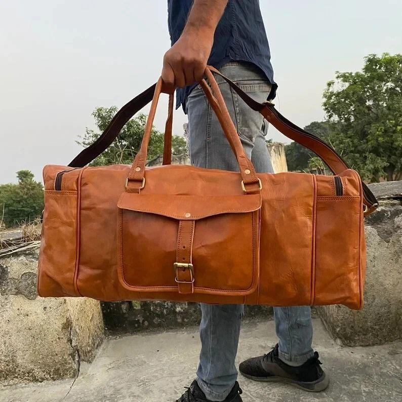 Genuine Leather 'Vintage Gym Weekend Bag Travel Duffle Overnight Luggage Men'
