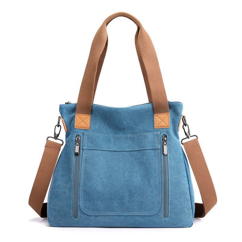 Solid Color Canvas Tote Bag, Large Capacity Crossbody Bag, Portable Travel Shoulder Bag