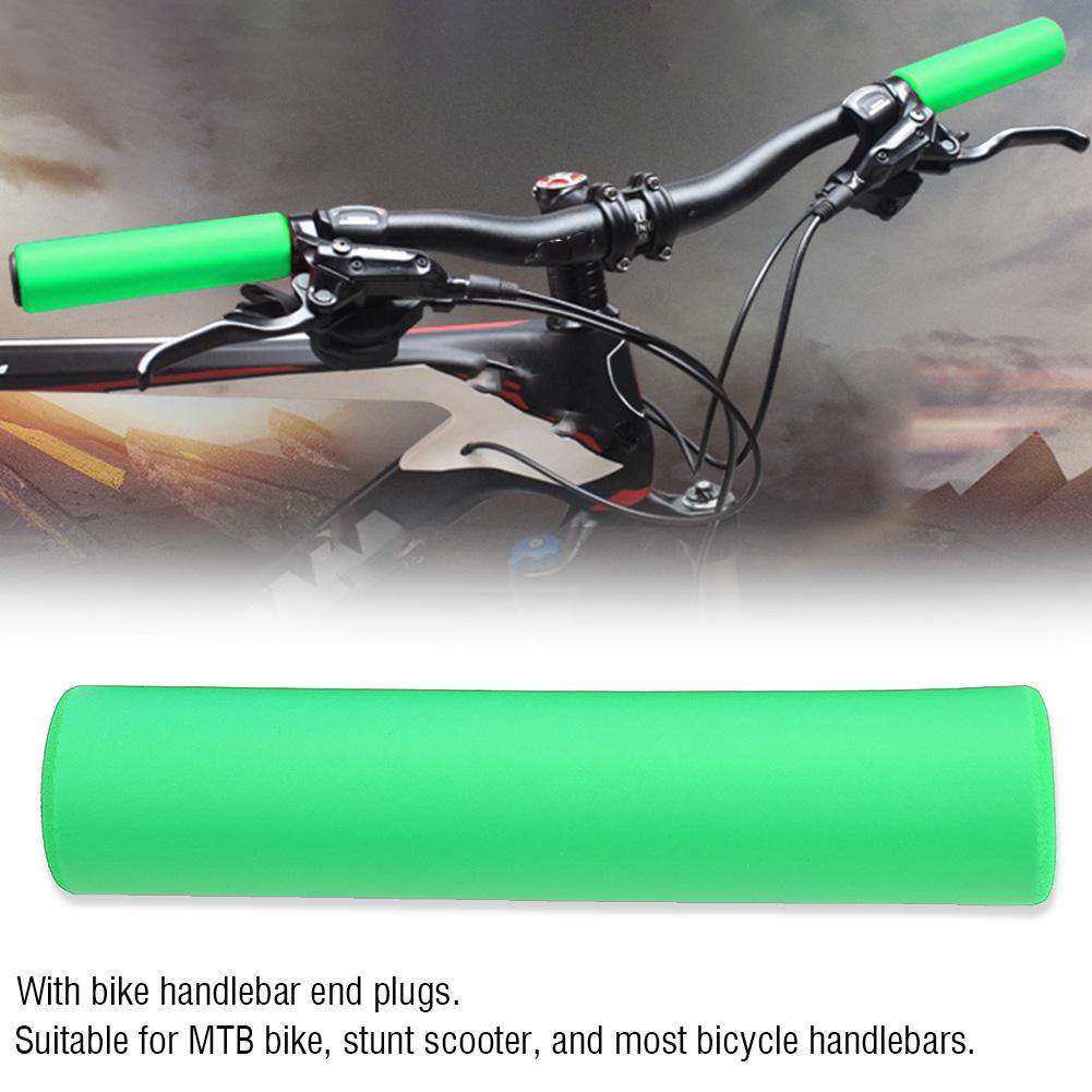 1 Pair Bicycle Handlebar Grips Anti skid Shock Proof Silicone Bike Grip With End Plugs Green