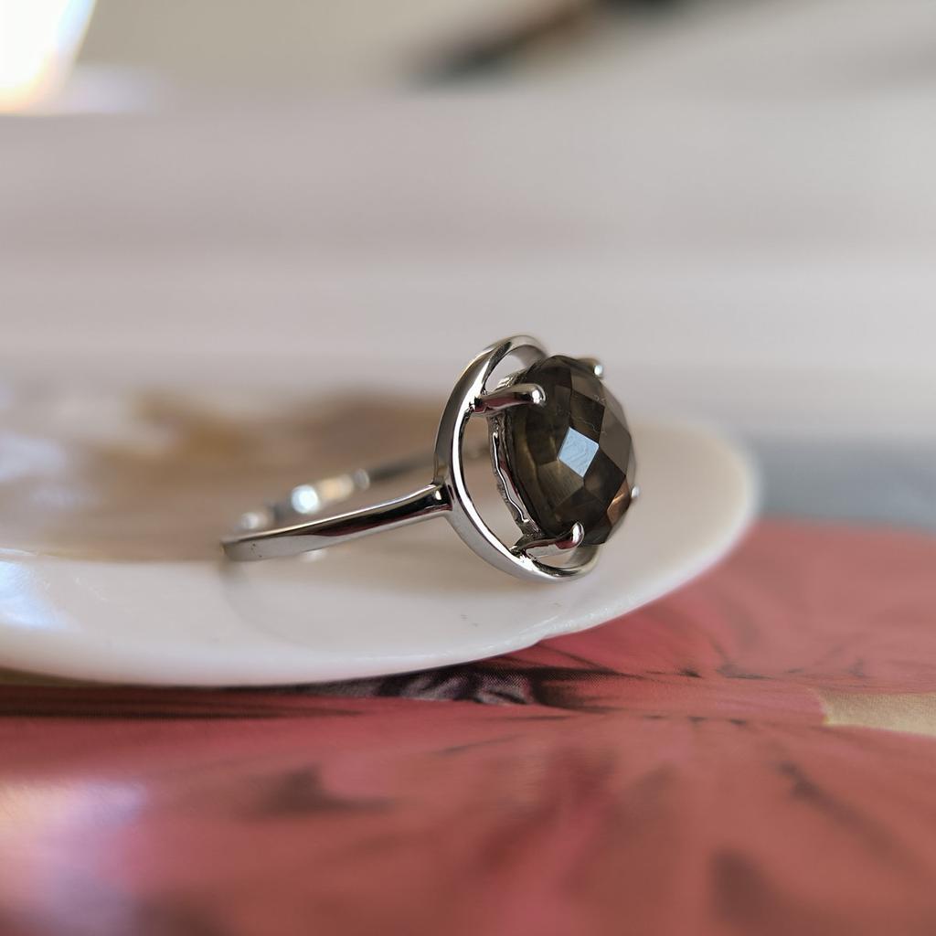 Серебряное кольцо с натуральным раухтопазом (дымчатым кварцем) 3.425ct, вес изделия 2,38 гр (2207276)