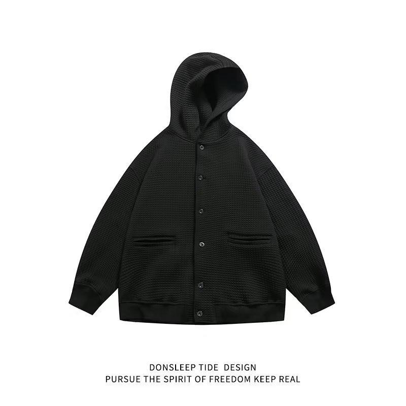 Men's Japanese-Style Waffle Knit Hooded Cardigan 