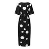 Oversized Women Half Sleeve Polka Dots Print Slim Waist Casual Loose Maxi Long Dress