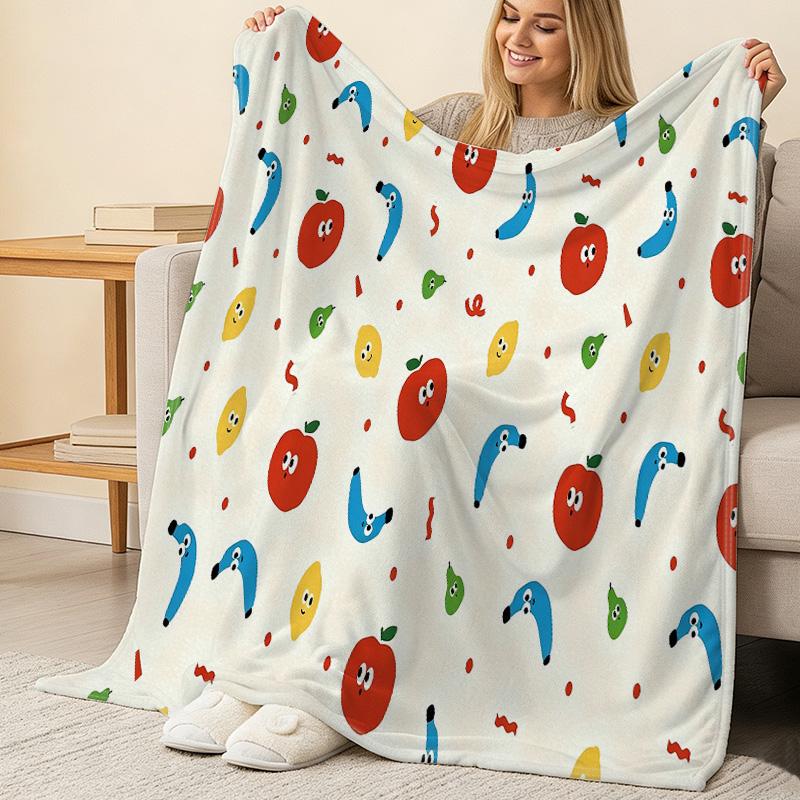 Lightweight Flannel Blanket, Cartoon Fruit Series, Soft & Cozy, Warm & Portable, Versatile Decor for Home, Car, Christmas & Halloween