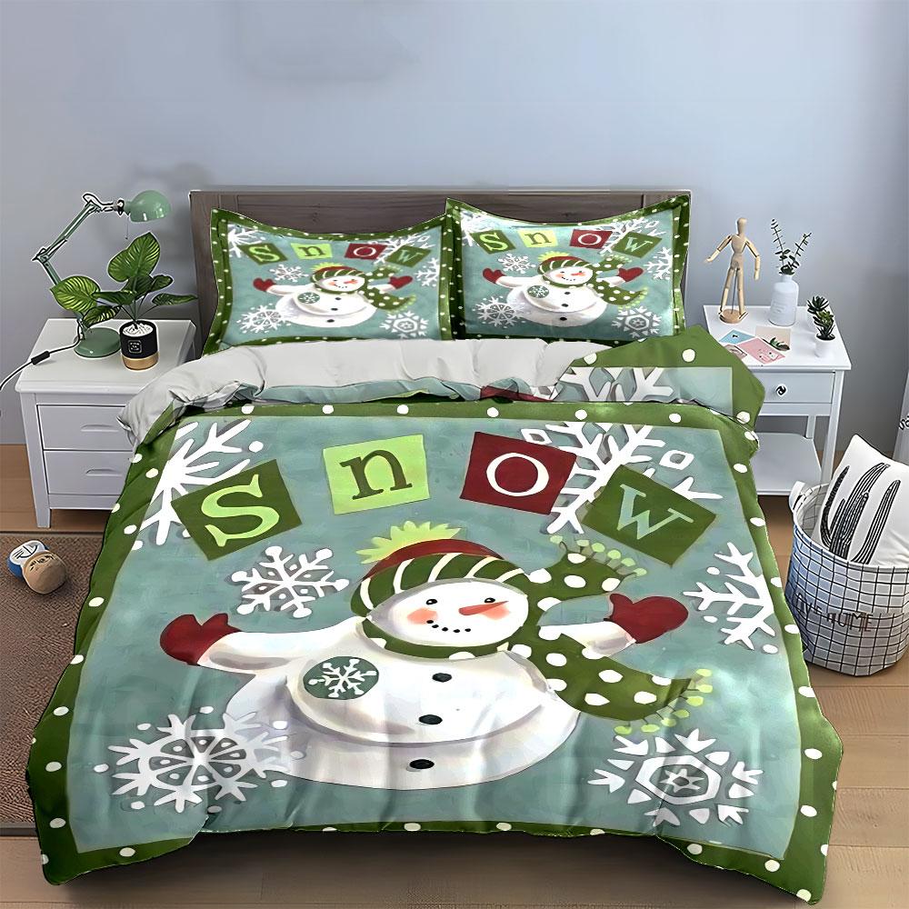 Snowman and Snowflakes Design Bedding Duvet Cover Set Duvet Cover Pillowcases  (1*Duvet Cover 2*Pillowcases, Without Duvet Insert)