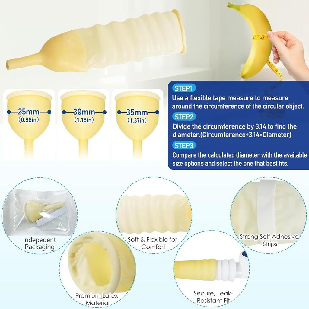 Men's External Catheter Kit, 3 Urine Bags + 3 Catheter Sheaths Set, Disposable Collection Bag with Anti-Leak, Hospital & Home Care