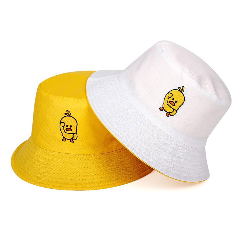 Summer Unisex Travel Fisherman Hat Outdoor Flat Top Sun Protection Women Hats Cute Duckling Embroidery Bucket Cap Beach Caps