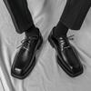 Summer Spring Men Platform Leather Shoes Breathable Office Bussiness Formal Shoe Square Toe Male Black White Wedding Dress Shoes