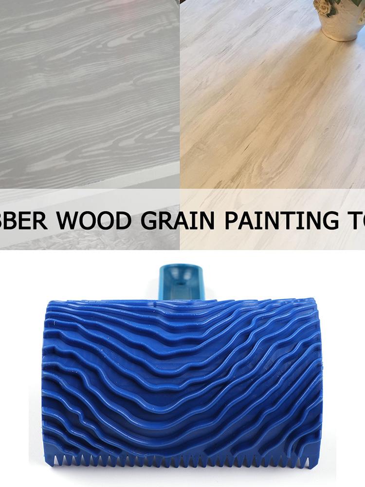 Blue Rubber Wood Grain Paint Roller with Handle Wood Texture Roller Handmade Clear Portable Practical DIY Graining Painting Tool