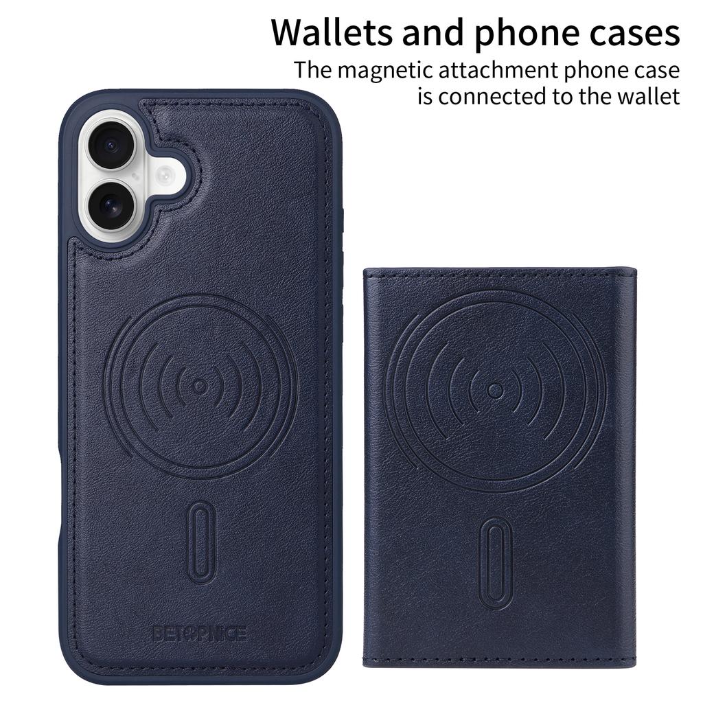 For iPhone 16 Plus Magnetic Case BETOPNICE Leather Phone Cover Kickstand with Detachable Card Bag