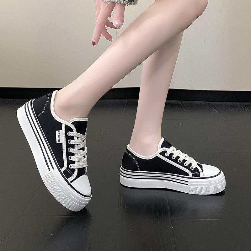 Fashion 2025 Canvas Women Flat Spring and Autumn New Versatile Thick Soled Canvas Shoes Casual Color Blocking Board Biscuit Single Shoes