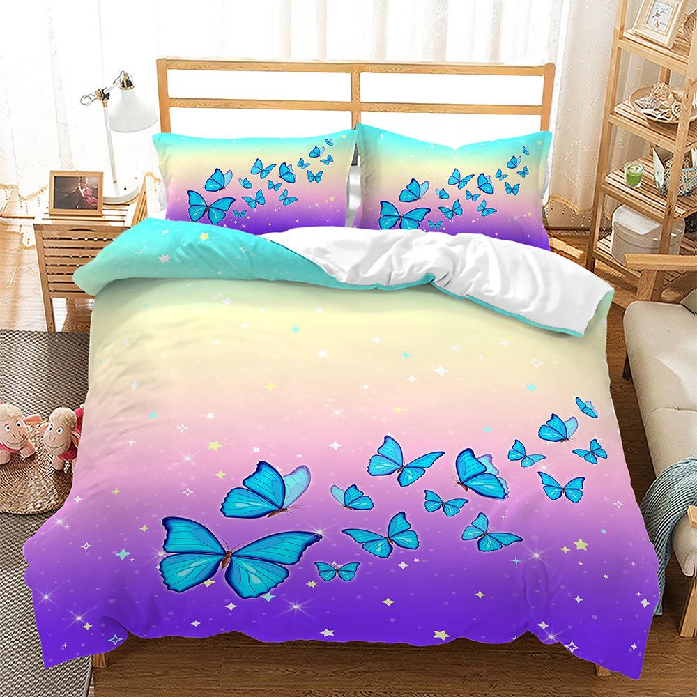 Bed Three-Piece Color Gradual Change Series Starry Sky Butterfly 3D Digital Printing Kit