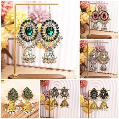 Retro Diamond-Encrusted Bells, Water Drop Ear Hooks, Light Luxury Bohemian Style Fashion Temperament Earrings