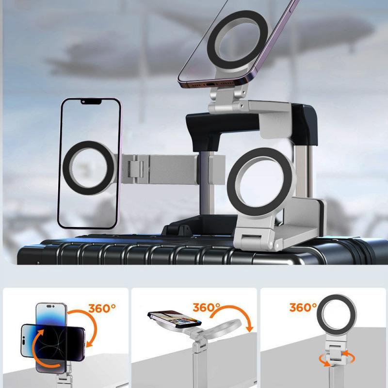 Magnetic Airplane Phone Holder Universal Travel Desk Cell Phone Mount Stand Foldable 360° Rotation Selfie Stick Phone Suppor