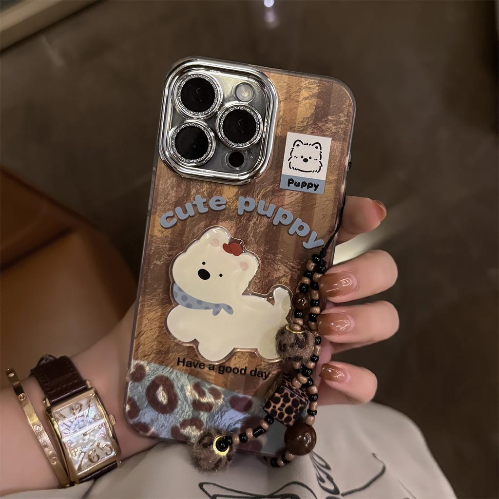 Brown Puppy Cartoon Lanyard Case for iPhone 16 15 14 13/12/11promax /xsmax/xr 7/8plus SE