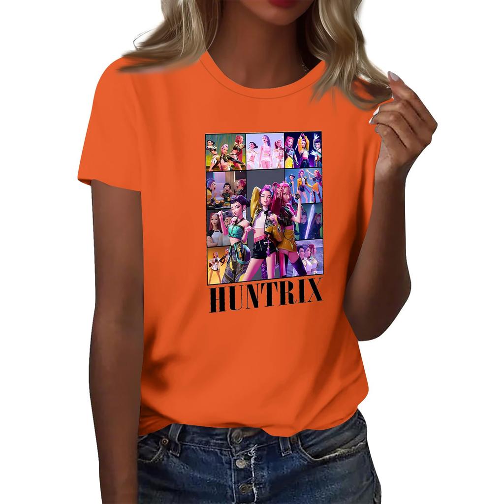 Women's  Group 2D Printed Round Neck Short Sleeve Top