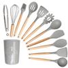 12-Piece Silicone Kitchen Utensil Set With Wooden Handle Heat-Resistant Non-Stick Cooking Tools Home Use