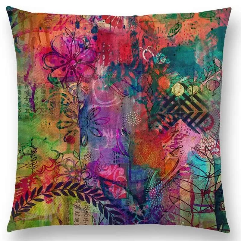 Butterfly Dream Love Flowers Sofa Throw Pillow Case Soul Heart Tulip Golden Circles Floral Stained Glass Colorful Cushion Cover